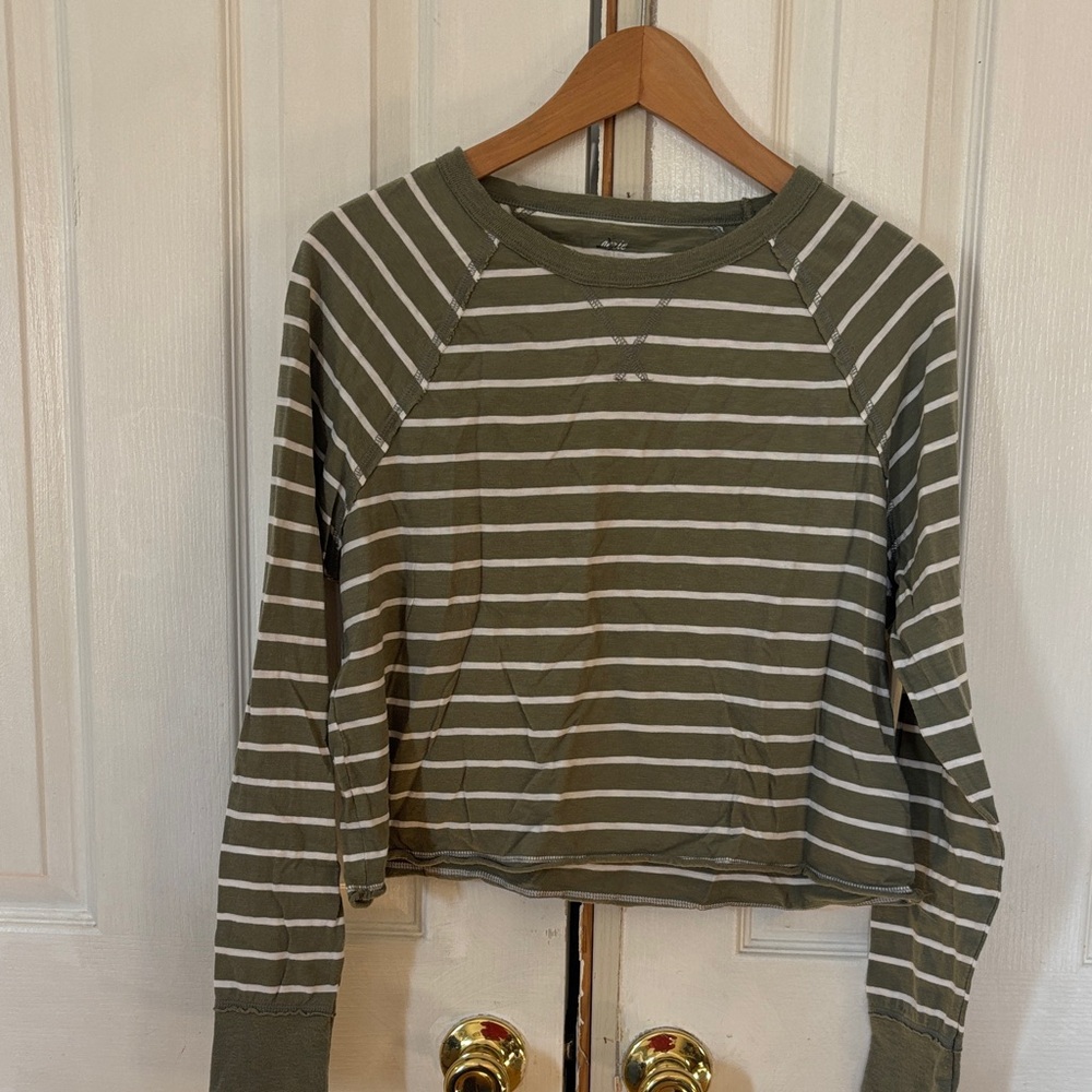 Aerie Olive Green Striped Long Sleeve Tee